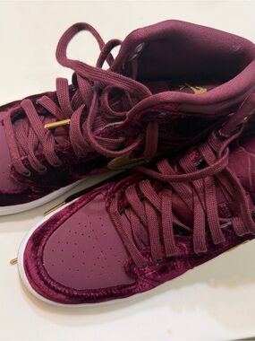 Jordan Women's Velvet High-Top Sneakers - Maroon with Gold Trim